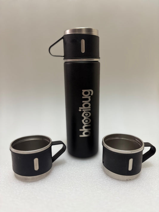 Stainless Steel Vacuum Flask Set with 3 Steel Cups Combo 500 ml