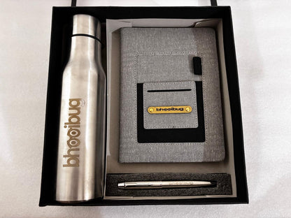 Silver Bottle, Fabric Diary and Pen Set