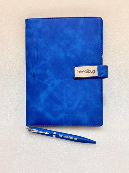 Customised Royal Blue Temperature Bottle, Magnet Flip Diary and Pen Set